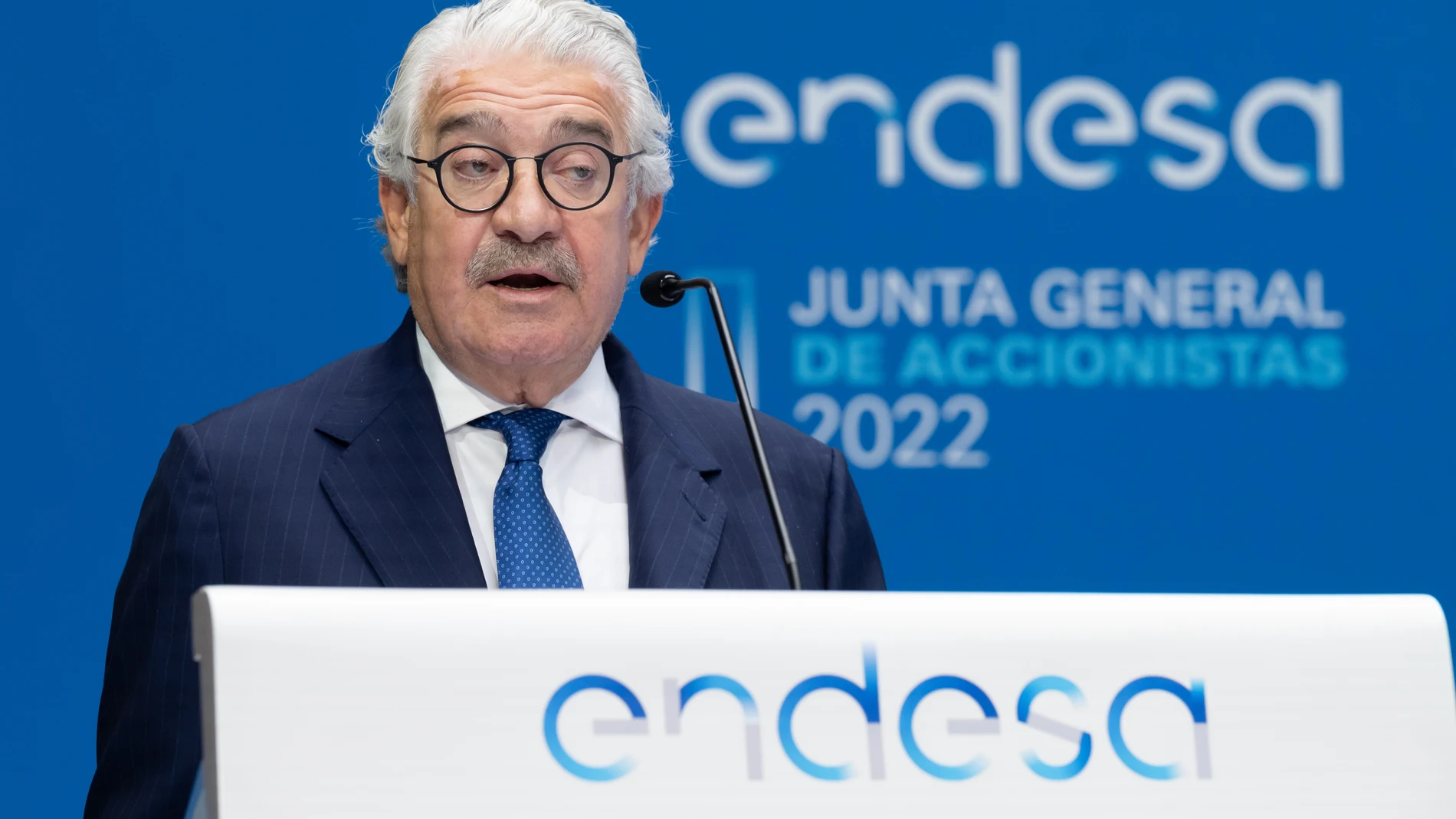 El consejero delegado de Endesa, José Bogas, durante su discurso, hoy, a los accionistas