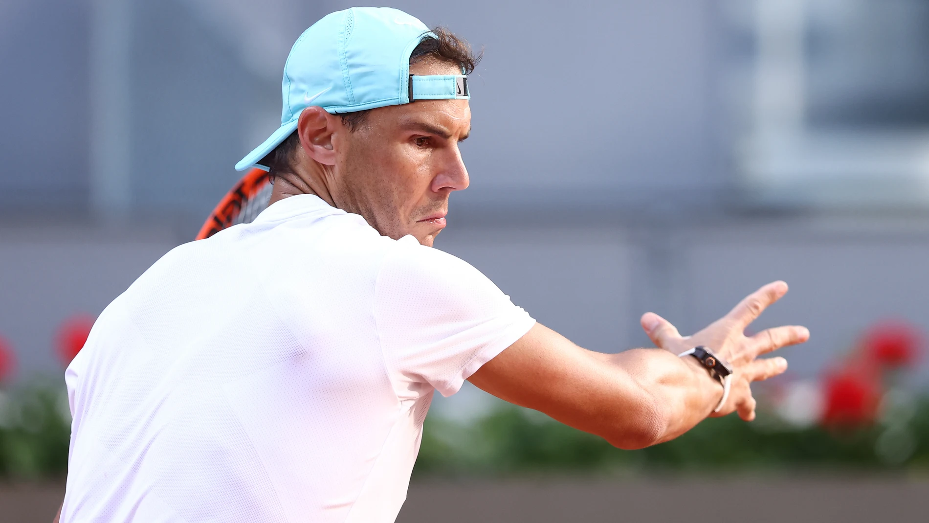 Rafa Nadal, durante uno de sus entrenamientos en el Caja Mágica