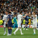 Los jugadores del Real Madrid celebran la remontada contra el Manchester City en Champions