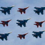 Aviones de combate rusos durante el desfile del Día de la Victoria en Moscú