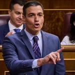 El presidente del Gobierno Pedro Sánchez , interviene en la sesión de control al Gobierno celebrada este miércoles en el Congreso