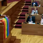 La portavoz del grupo de Compromís, Papi Robles, durante su intervención en el pleno de Les Corts Valencianes