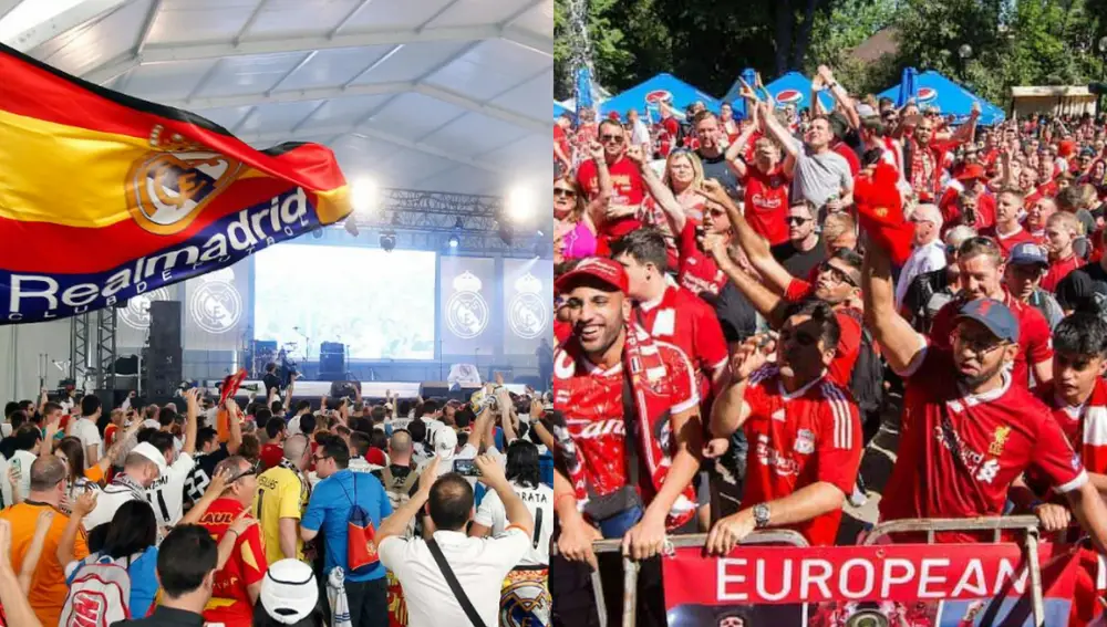 Punto de encuentro de la aficiones de Real Madrid y el Liverpool en París
