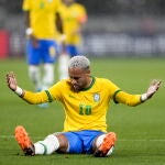 Tokyo (Japan), 06/06/2022.- Neymar Jr of Brazil reacts during an International friendly soccer match between Japan and Brazil at the National Stadium in Tokyo, Japan, 06 June 2022. (Futbol, Amistoso, Brasil, Japón, Tokio) EFE/EPA/FRANCK ROBICHON