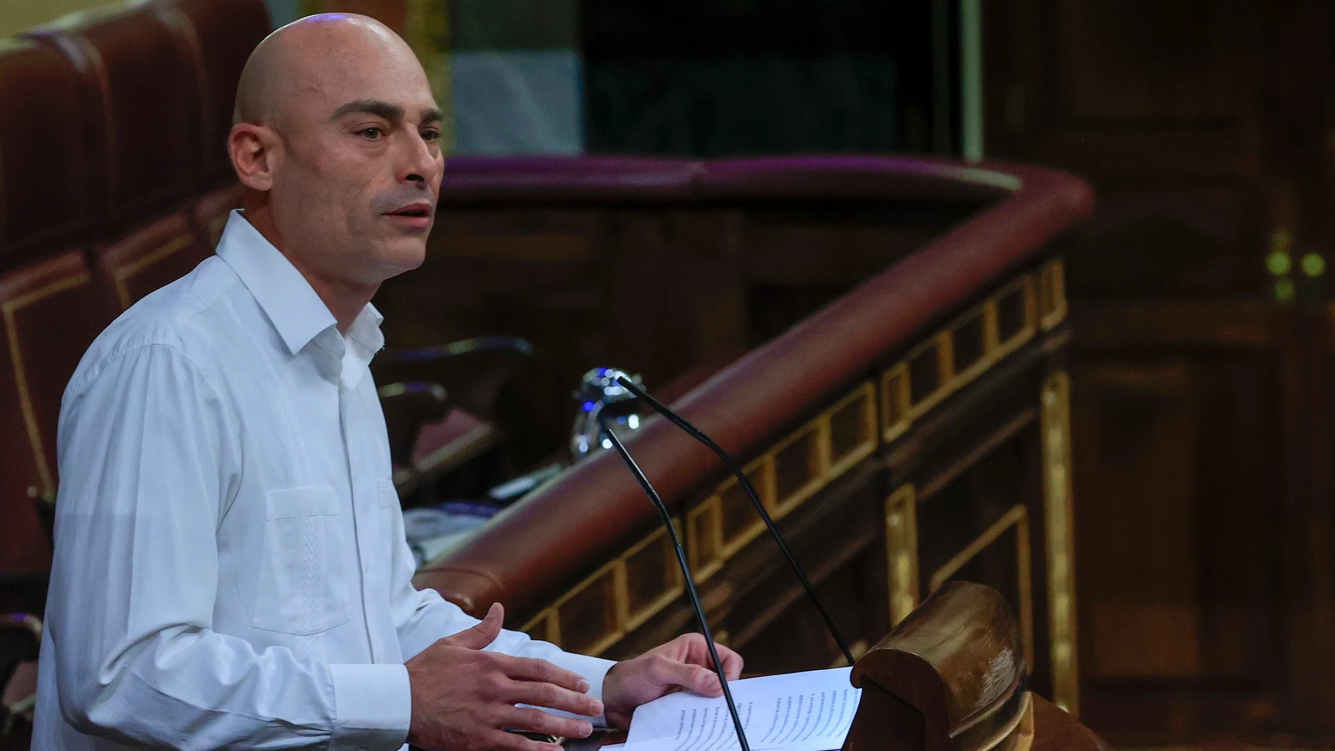 El diputado de Podemos Txema Guijarro interviene en el pleno del Congreso que se celebra este martes en la Cámara Baja.