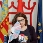 La vicepresidenta y Portavoz del Gobierno valenciano, Mónica Oltra, al inicio de la rueda de prensa posterior al Pleno del Consell