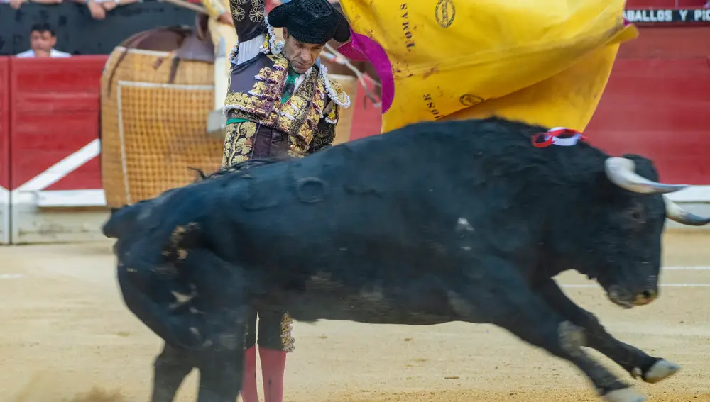 JAÉN, 12/06/2022.- El torero madrileño José Tomás da un pase con el capote al cuarto de la tarde, durante la corrida celebrada este domingo en la plaza de toros de Jaén. EFE/José Manuel Pedrosa