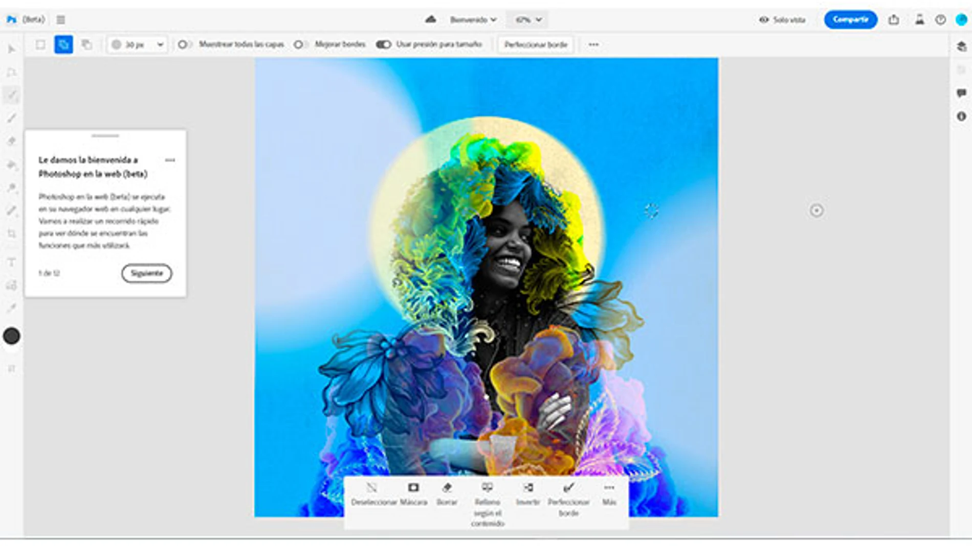 Captura de la versión beta de Photoshop web.