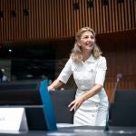 La vicepresidenta segunda y ministra de Trabajo, Yolanda Díaz, en la reunión de ministros de Empleo de la UE