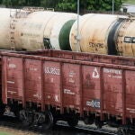 trenes de mercancías en la estación de ferrocarril fronteriza de Kybartai, entre Kaliningrado y Lituania