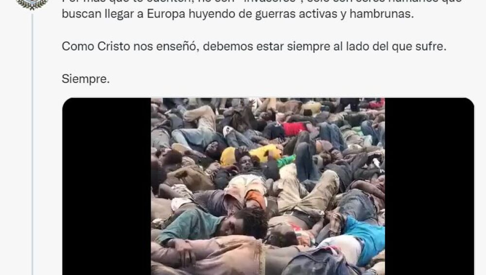Este es el mensaje de la hermandad tras la tragedia de Melilla, junto a una imagen de los cuerpos de las víctimas agolpados en el suelo