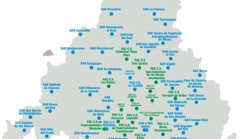 Mapa de centros de atención extrahospitalaria