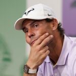 Rafa Nadal, en la conferencia de prensa en la que anunció su retirada de Wimbledon.