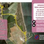 Gráfico con los horarios y paradas del tren lanzadera.