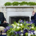 El presidente Joe Biden durante su reunión con el presidente de México, Andrés Manuel López Obrador, en la Casa Blanca