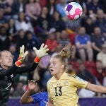 Pauline Peyraud-Magnin, la portera de Francia, en el partido contra Bélgica