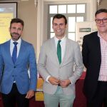 El rector de la UEMC, David García López; el alcalde de Medina de Rioseco, David Esteban; y Javier Rivera, inauguran el curso
