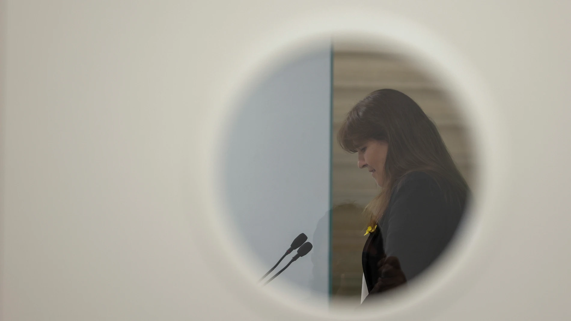 La presidenta del Parlament, Laura Borràs, durante la rueda de prensa del jueves