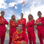 Los marchadores Álvaro López, Laura García Caro, Marc Tur, Raquel González, Diego García y su entrenador, José Antonio Quintana, en Eugene