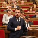 El presidente de la Generalitat, Pere Aragonès, en el pleno del Parlament del 20 de julio del 2022. PARLAMENT