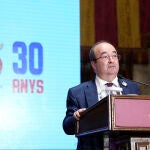 El ministro de Cultura, Miquel Iceta, durante el acto institucional del 30 aniversario de los Juegos Olímpicos de Barcelona 92, este jueves en el Ayuntamiento de Barcelona.