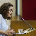 La portavoz de Por Andalucía, Inmaculada Nieto, en la segunda sesión del debate de investidura. Joaquin Corchero / Europa Press