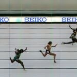 La photo-finish de la final del 4x100 femenino. A la izquierda, en la quinta plaza, Maribel Pérez