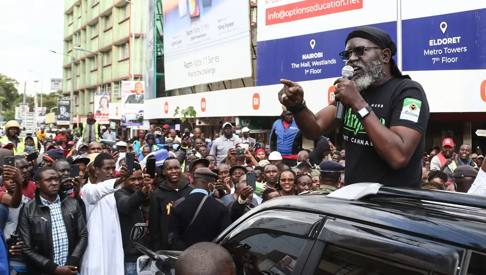 George Wajackoyah en un mitin en Nakuru City.