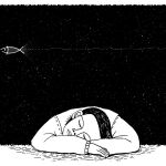 Persona durmiendo mientras sueña con un símbolo pisciforme