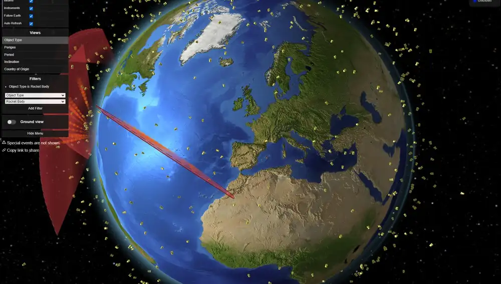 Los iconos amarillos representan las casi 1.000 etapas de cohetes empleadas en lanzamientos que orbitan la Tierra,