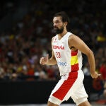 Sergio Llull, durante uno de los amistosos de España