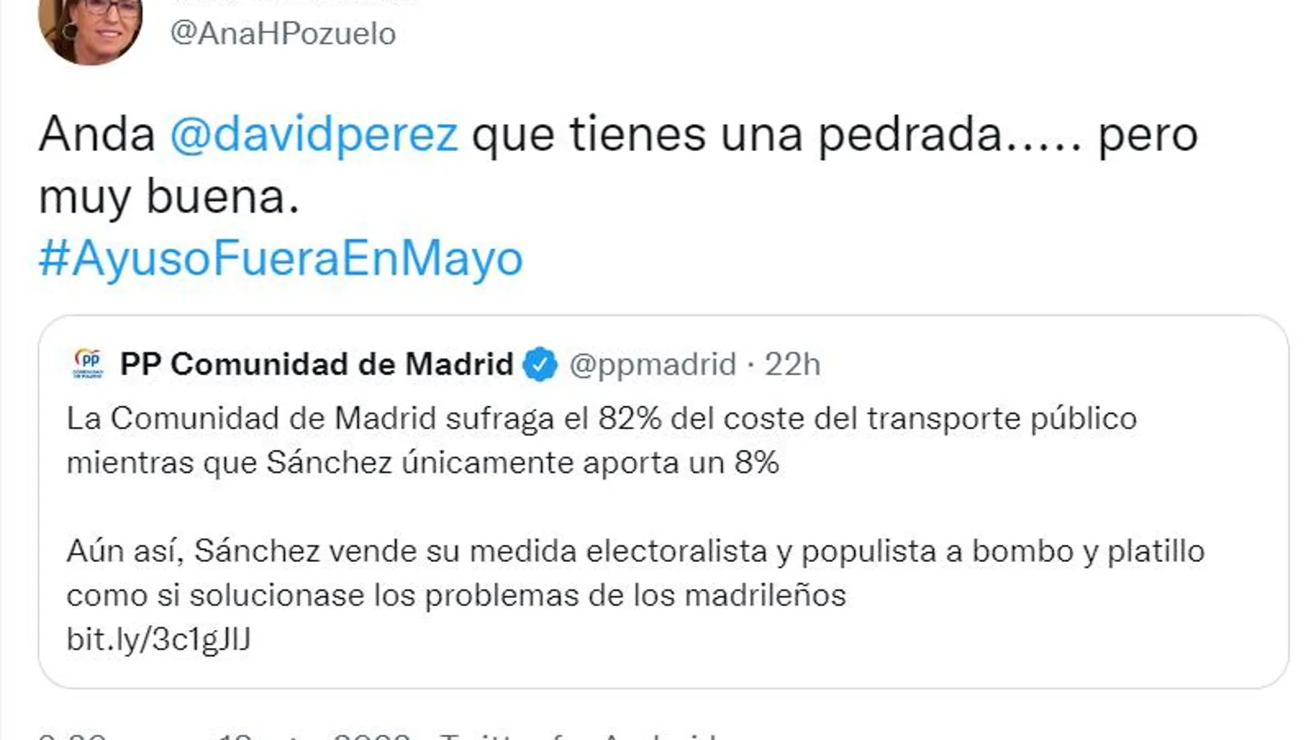 Tuit de la concejala socialista de Pozuelo