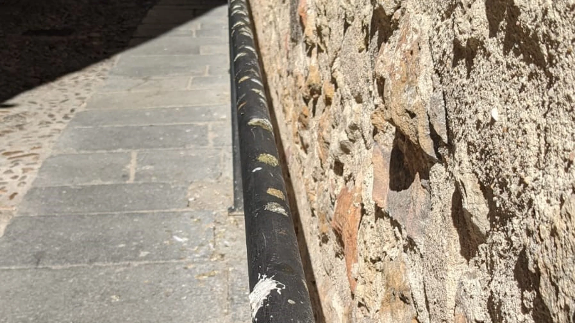 Barandilla del centro de Segovia llena de excrementos de palomas