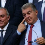 Joan Laporta, presidente del Barcelona, en el último partido en el palco del Camp Nou