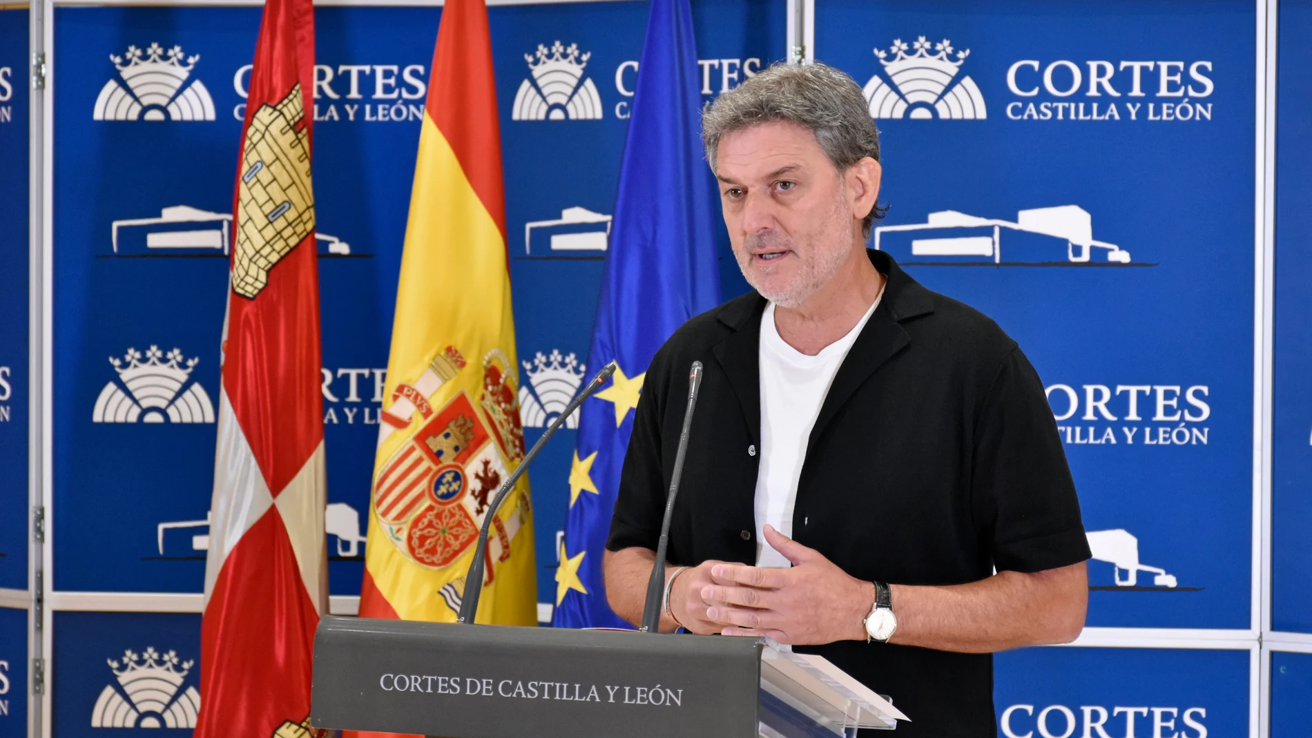 El procurador del PSOE por Segovia, José Luis Vázquez, atiende a la prensa en las Cortes