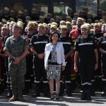 La ministra de Defensa, Margarita Robles, visita el V Batallón de Intervención de Emergencias en la base militar 'Conde de Gazola', ubicada en la localidad leonesa de El Ferral del Bernesga