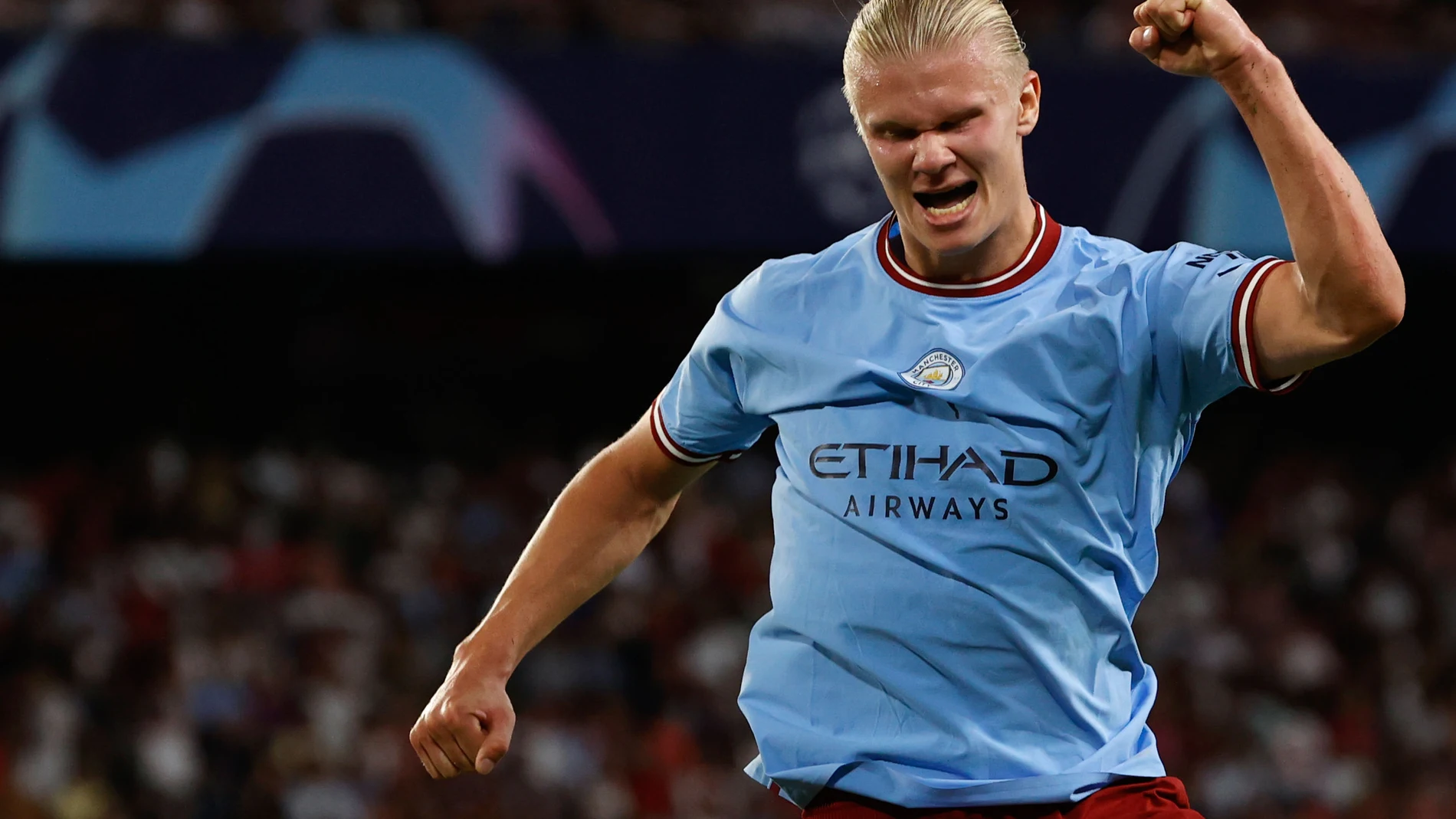 Haaland celebrando un gol del City