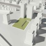 Recreación del nuevo ámbito con una zona verde y dos torres