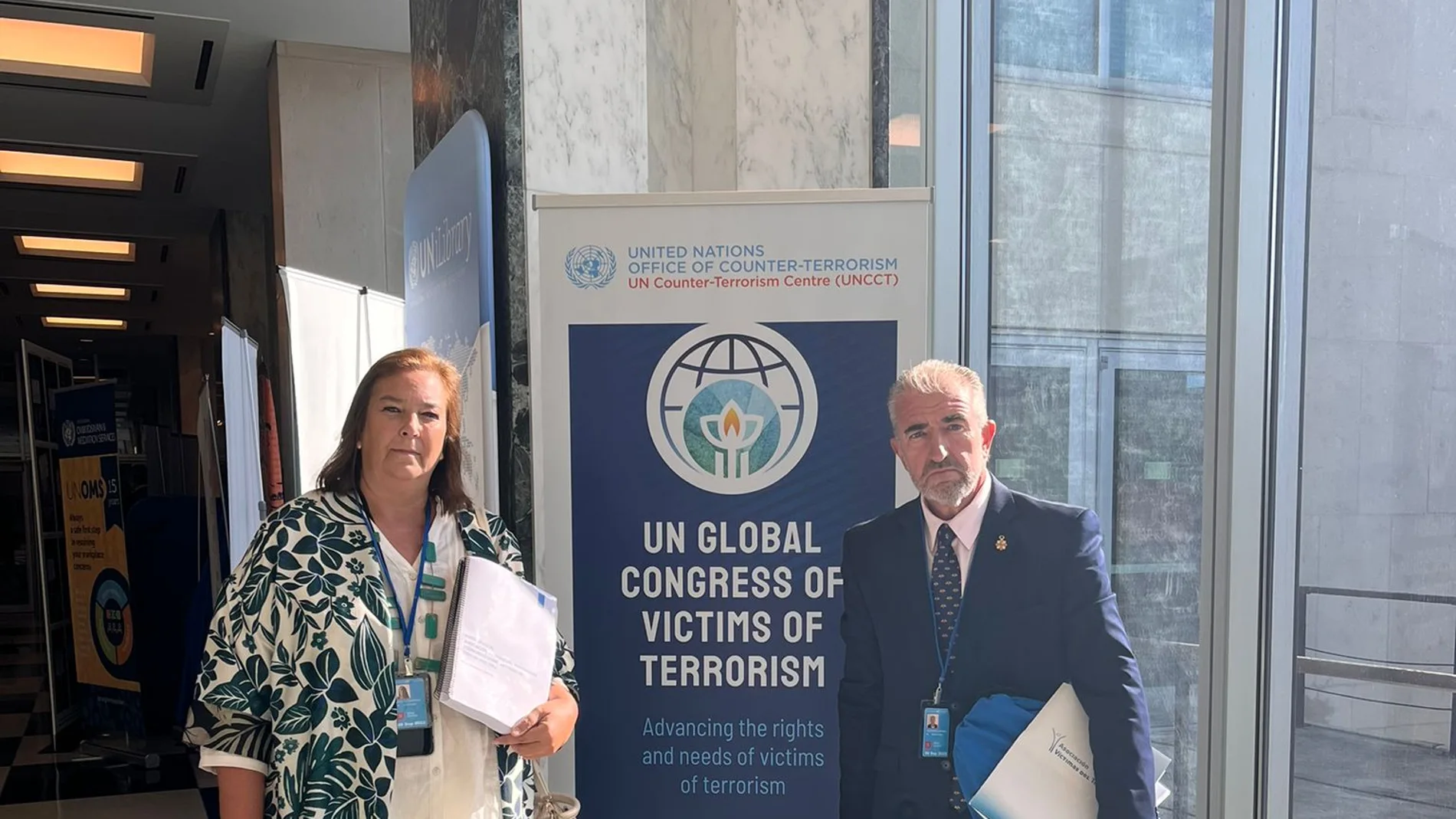 Maite Araluce y Miguel Folguera, presidenta y consejero de la AVT, en Nueva York