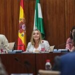 La consejera de Fomento, Articulación del Territorio y Vivienda, Marifrán Carazo, en la Comisión de su departamento. JUNTA DE ANDALUCÍA
