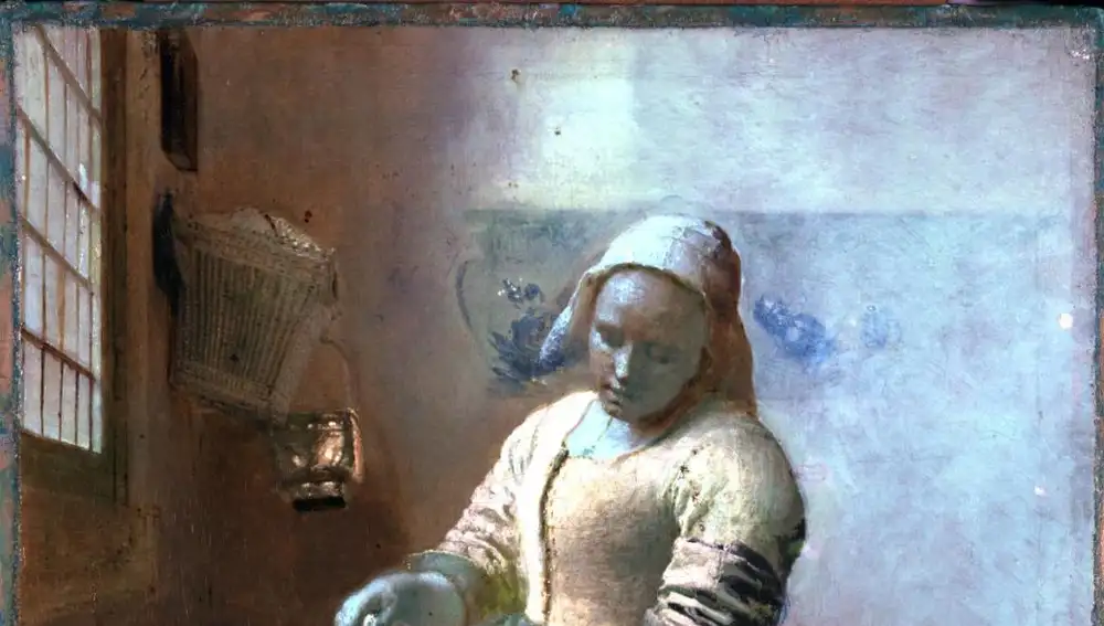 Detalle de la obra "La lechera", de Vermeer, escaneada