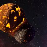 Recreación artística del choque de dos planetoides