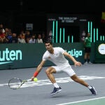 Alcaraz, durante su partido con Félix Auger-Aliassime