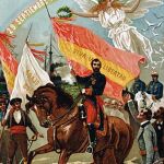 Caricatura alegórica de la Gloriosa publicada en la revista "La Flaca", en 1874