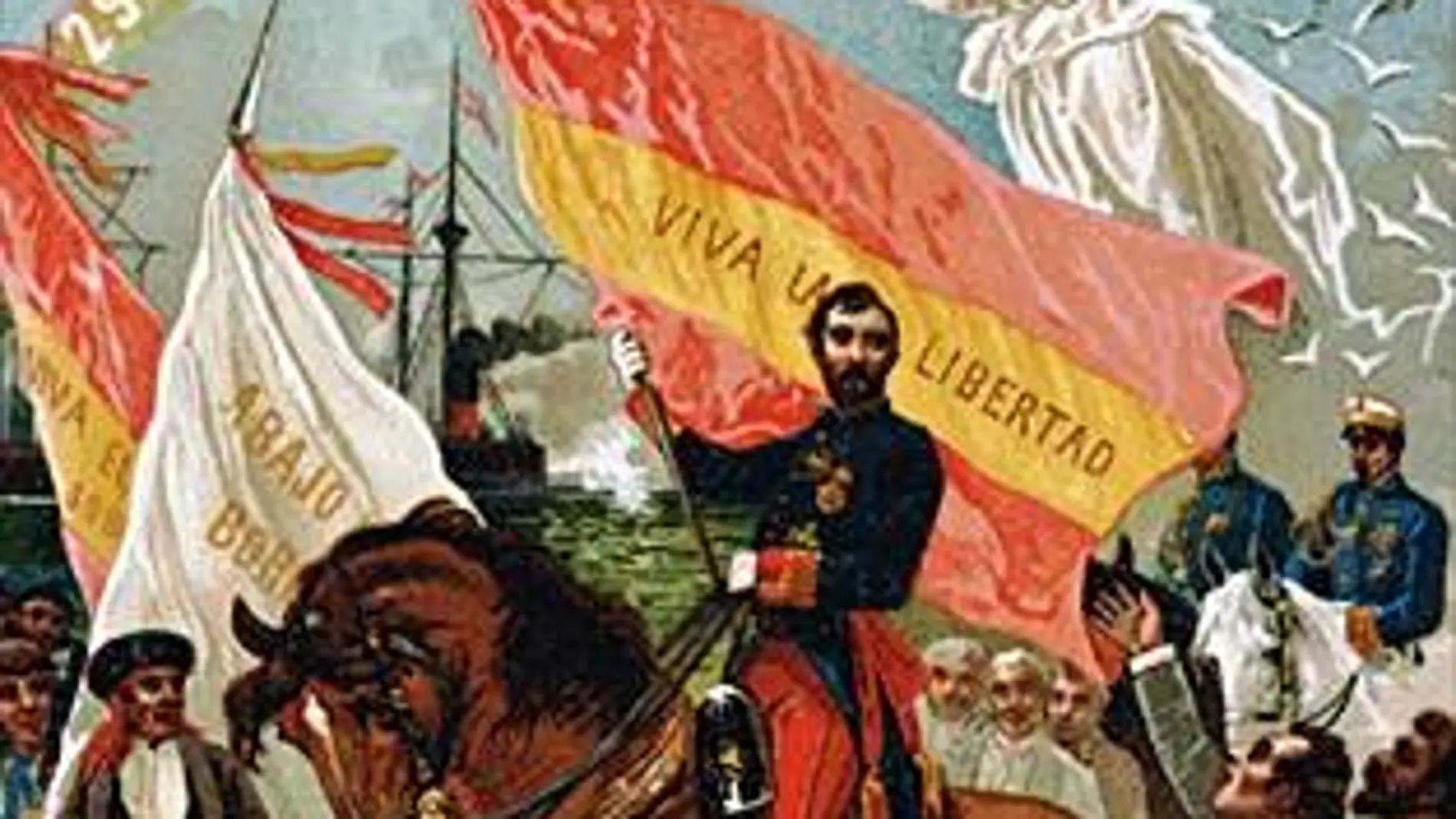 Caricatura alegórica de la Gloriosa publicada en la revista "La Flaca", en 1874