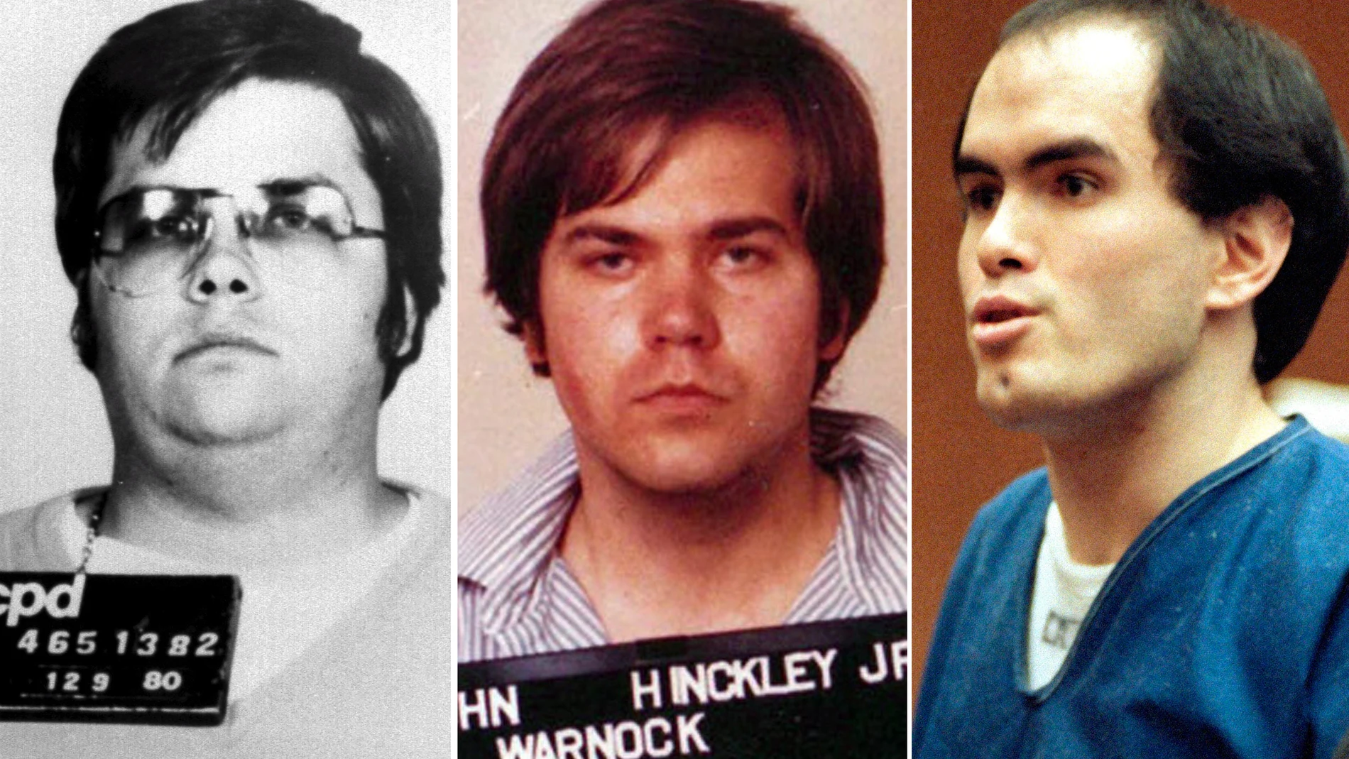 De izada. a dcha., Mark David Chapman, John Warnock Hinckley Jr. y Robert J. Bardo