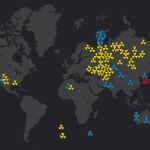 Mapa con todas las detonaciones nucleares desde 1945.