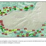 Distribución de las áreas forestales protegidas conectadas con el Alborarian Green Belt