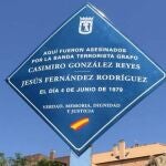 Placa a las víctimas de los Grapo que desapareció de Hortaleza