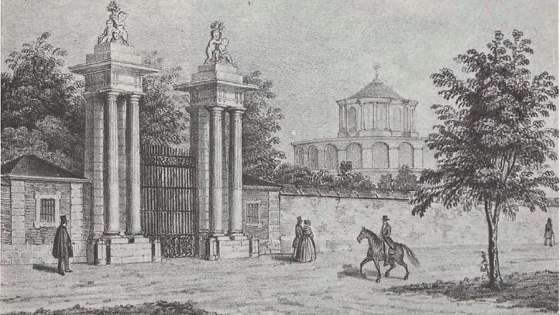 Grabado de la entrada al Casino de la Reina